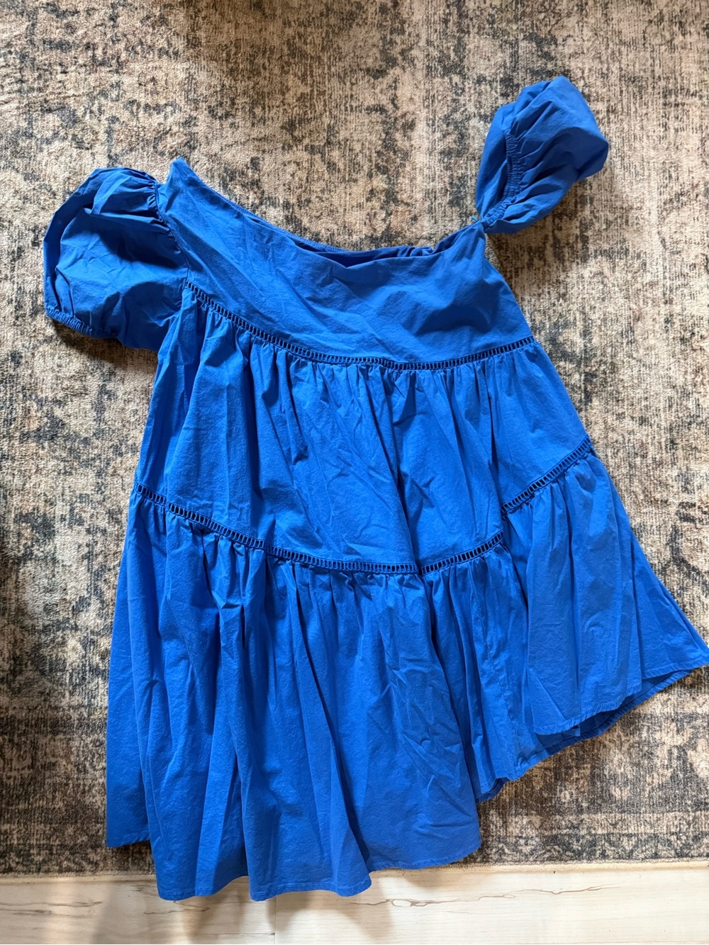 Girls Blue Tiered One-Shoulder Dress